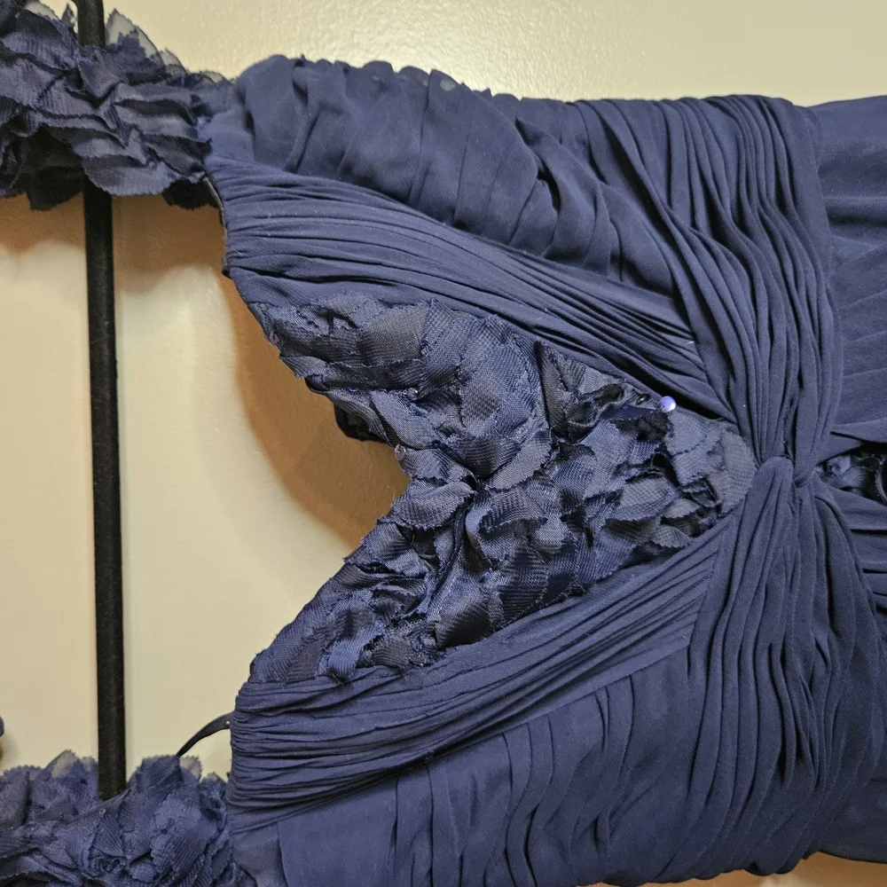 Mignon Blue Ruched Ruffled Cocktail Dress - Picture 5 of 10